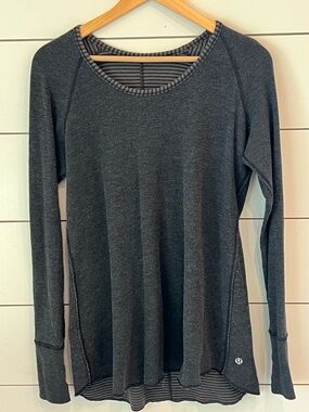 lululemon athletica Charcoal Gray Long Sleeve Crew with Striped Hem